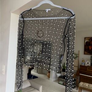 White Birch Black Sheer beaded  Blouse